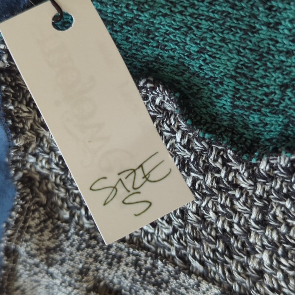 ETSY MOJOWEAR I Blue & Green Upcycled Recycled Boho Drawstring Sweater Skirt, S - Picture 10 of 13